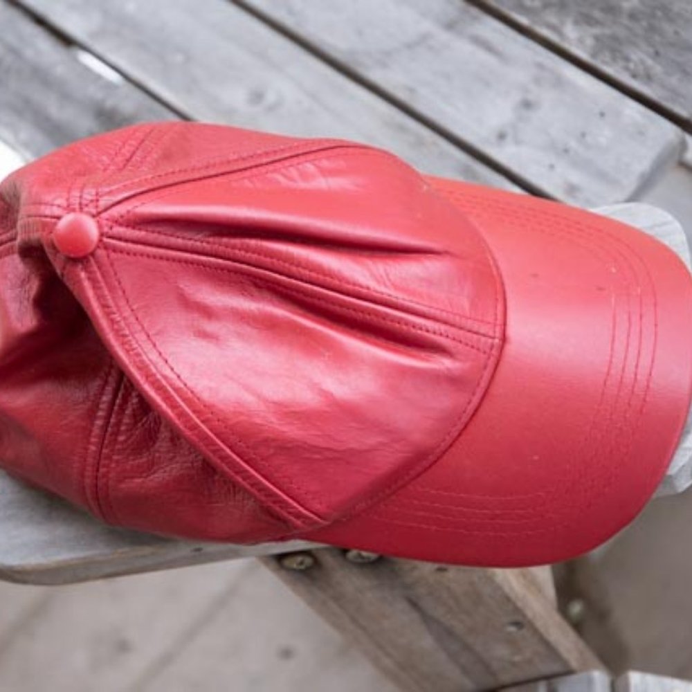 Y2K Winner Caps Made in NYC Red Leather Baseball Cap unisex